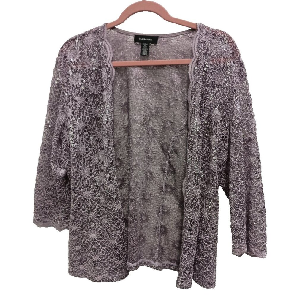 R&M Richards Womens Lace Jacket Size 12 Purple Floral Sequined Evening Fairy